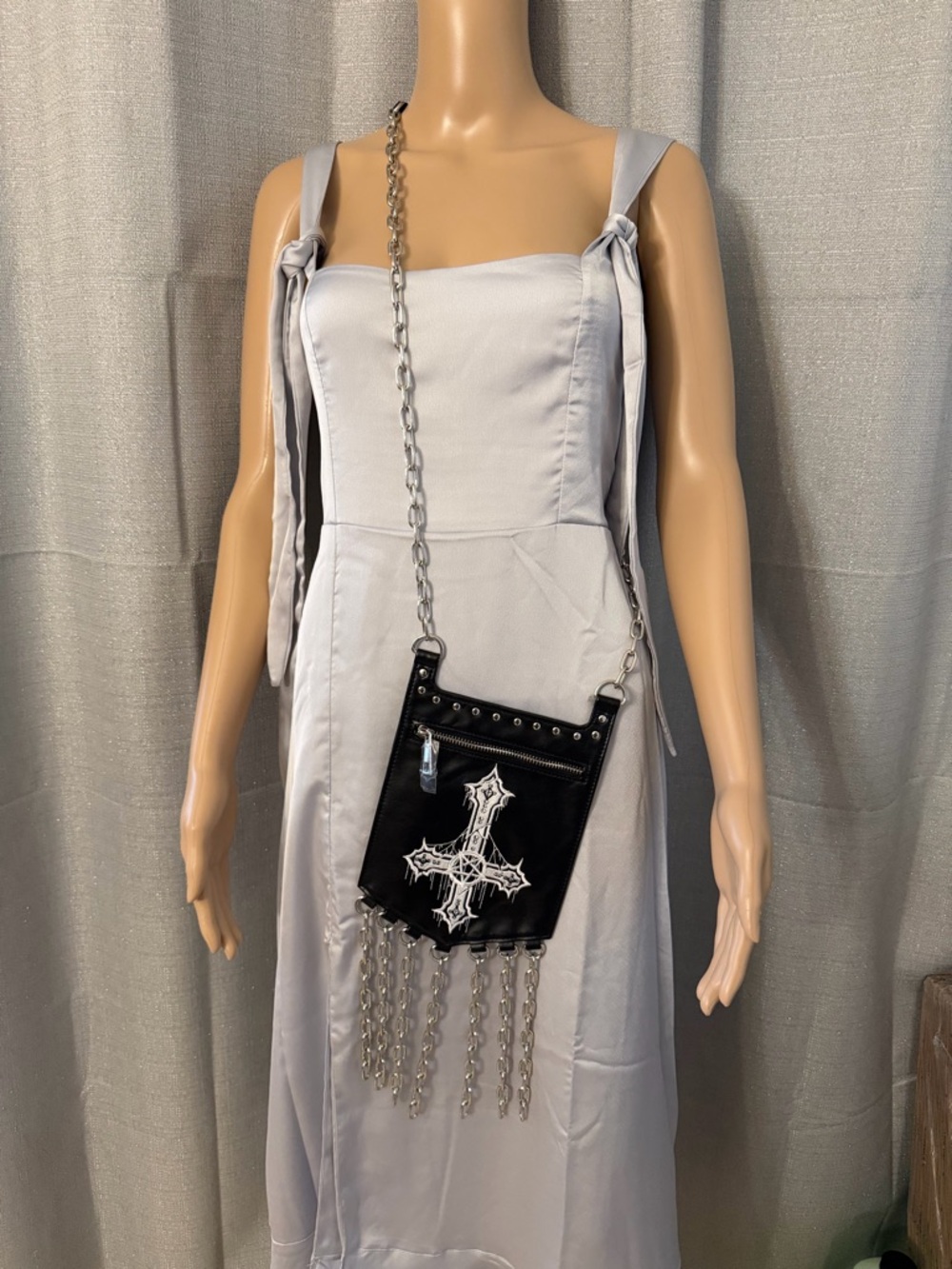 Black Crossbody Bag with Chain Detail